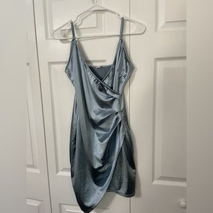 Silver Blue Satin Cocktail Dress